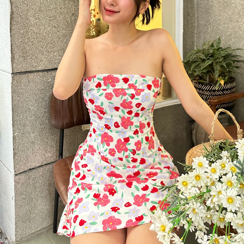 LETTI - Đầm ống hoa kèm mút