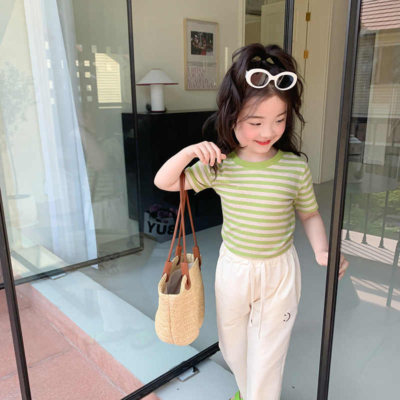 Áo thun kẻ sọc cho bé gái AMBB KIDS, ngắn tay - Áo thun cho bé gái mùa hè