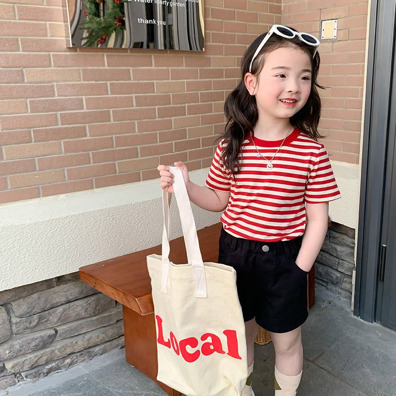 Áo thun kẻ sọc cho bé gái AMBB KIDS, ngắn tay - Áo thun cho bé gái mùa hè