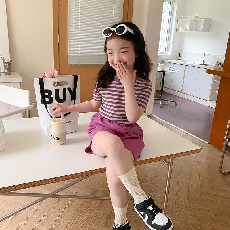 Áo thun kẻ sọc cho bé gái AMBB KIDS, ngắn tay - Áo thun cho bé gái mùa hè