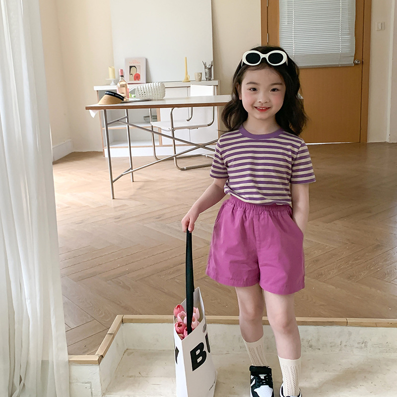 Áo thun kẻ sọc cho bé gái AMBB KIDS, ngắn tay - Áo thun cho bé gái mùa hè