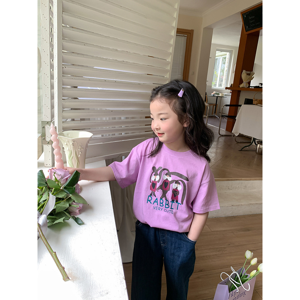 Áo thun cho bé gái AMBB KIDS, hình động vật dễ thương - Áo thun bé gái