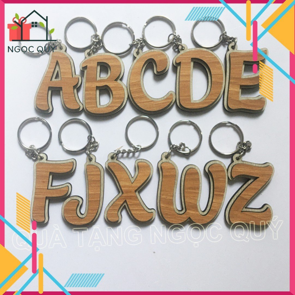 Móc Khóa Hình Chữ Cái Bằng Gỗ, Móc Chìa Khóa Trang Trí Làm Đồ Đôi