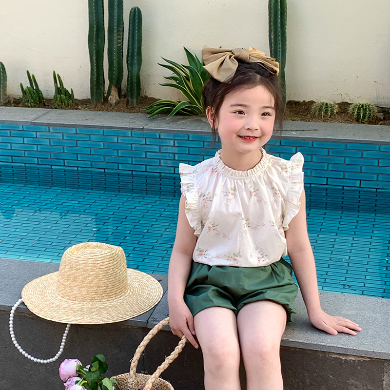 Áo sơmi hoa không tay bé gái AMBB KIDS - Áo sơmi cho bé gái mặc đi học, đi chơi