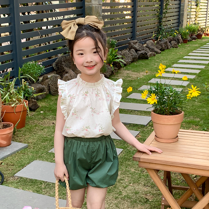 Áo sơmi hoa không tay bé gái AMBB KIDS - Áo sơmi cho bé gái mặc đi học, đi chơi