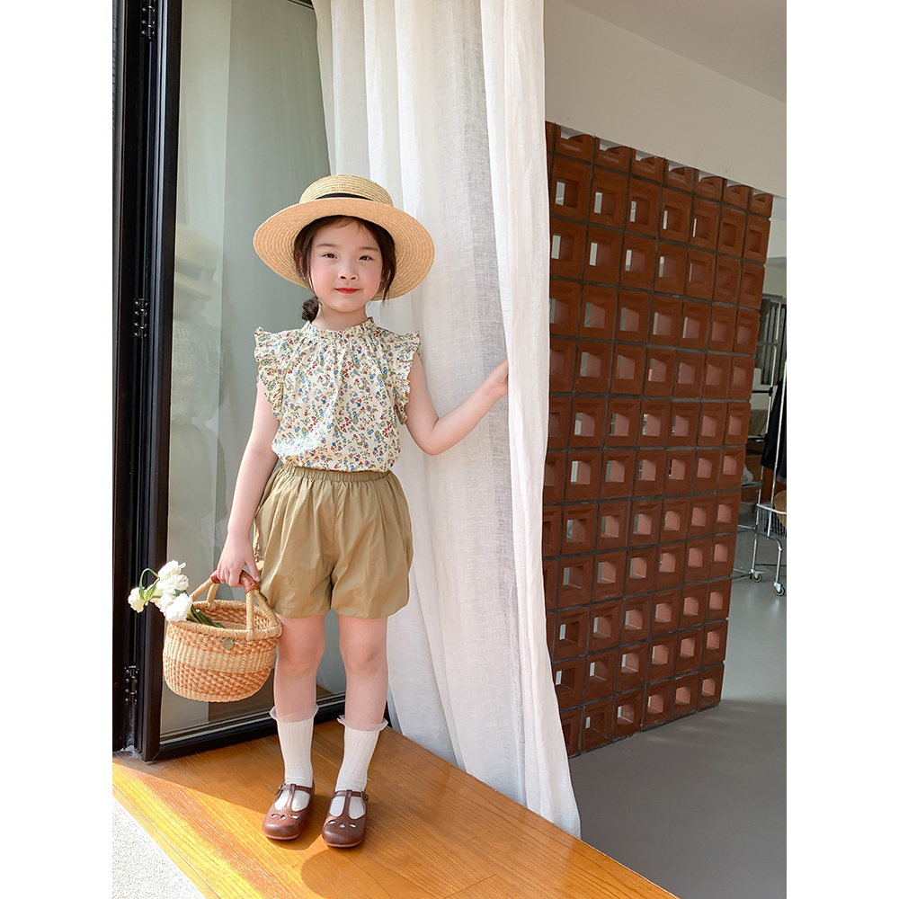 Áo sơmi hoa không tay bé gái AMBB KIDS - Áo sơmi cho bé gái mặc đi học, đi chơi