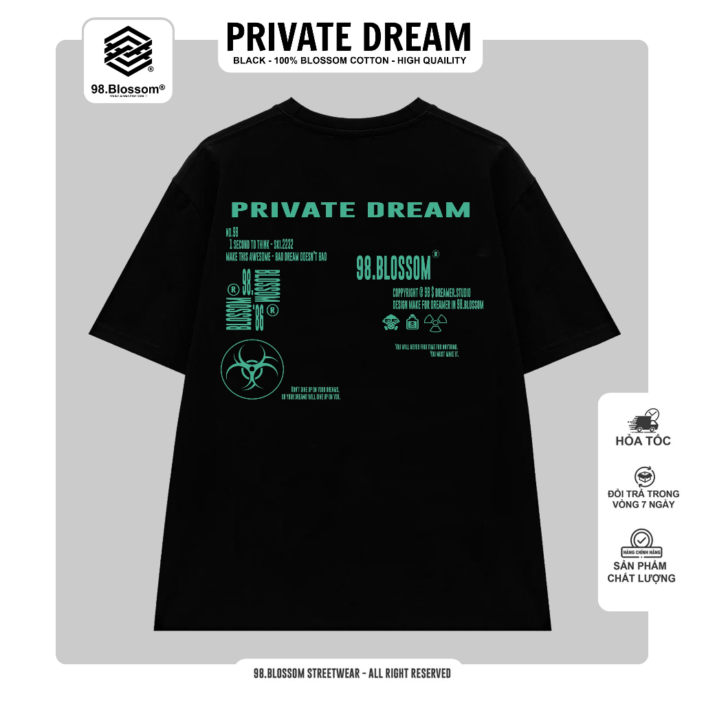 Áo Thun Unisex 98.Blossom PRIVATE DREAM 100% Cotton - Local Brand
