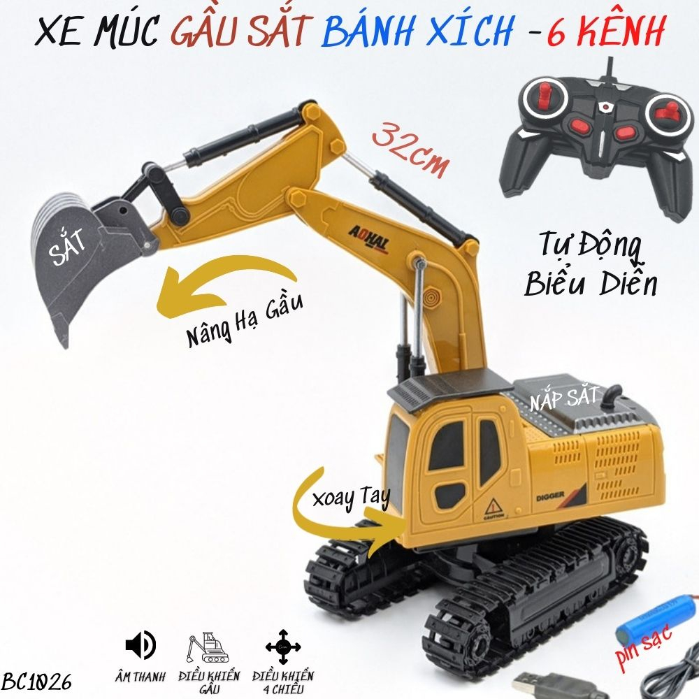 Máy xúc điều khiển từ xa đồ chơi cho bé , bánh xích, đồ chơi điều khiển từ xa cho trẻ em