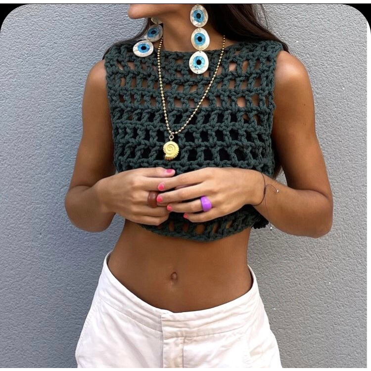 Áo croptop lưới Len móc_Crochet