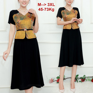 ROMI - Đầm Trung Niên Dáng Xoè Rộng Dự Tiệc In Hoạ Tiết Đính Nút Sang Trọng 3370 3330 3340