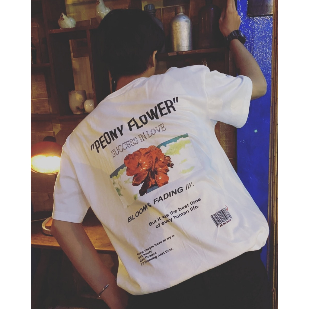 Áo Thun Unisex 98.Blossom PEONY WHITE TEE 100% Cotton - Local Brand