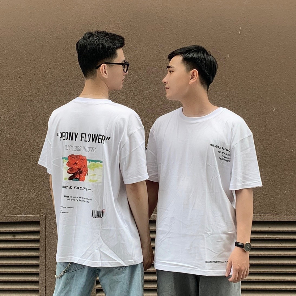 Áo Thun Unisex 98.Blossom PEONY WHITE TEE 100% Cotton - Local Brand