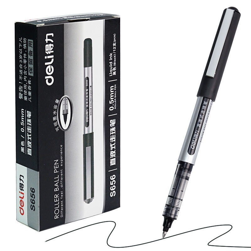 Bút Bi Nước Khô Nhanh Deli 0.5mm Ống Bút Liền Mực Gel Nước - Mực Đen/ Đỏ/ Xanh