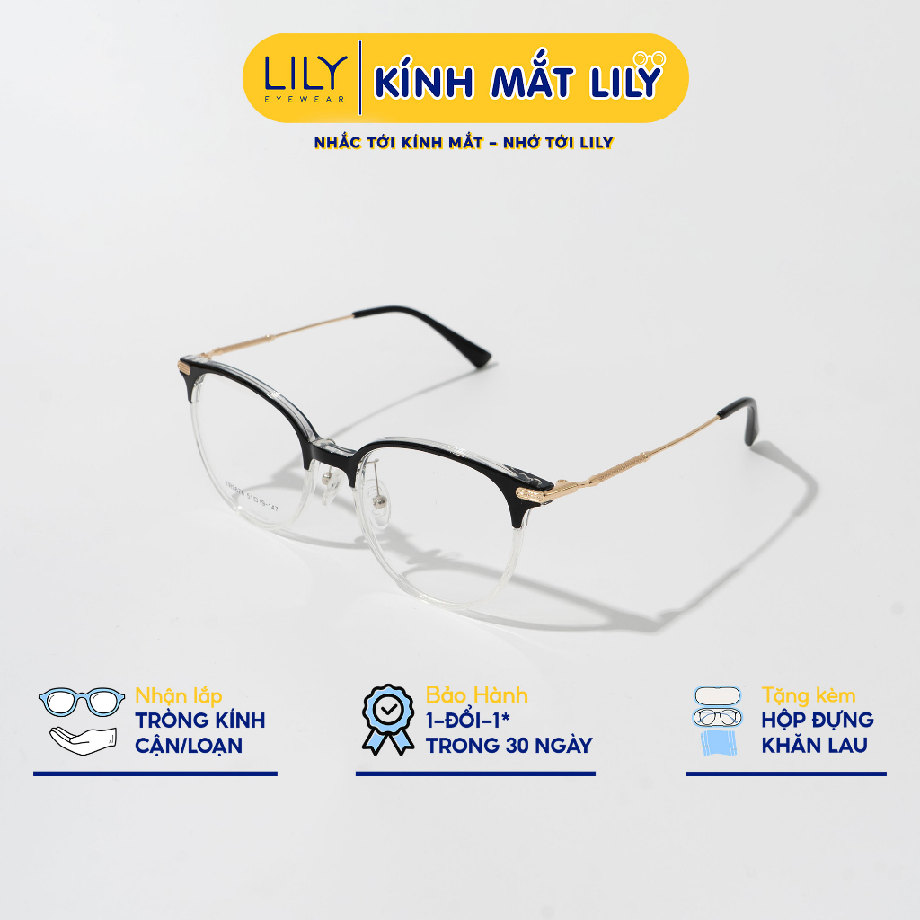 Gọng kính cận nam nữ LILYEYEWEAR mắt tròn hợp kim kiểu dáng thời trang 9876