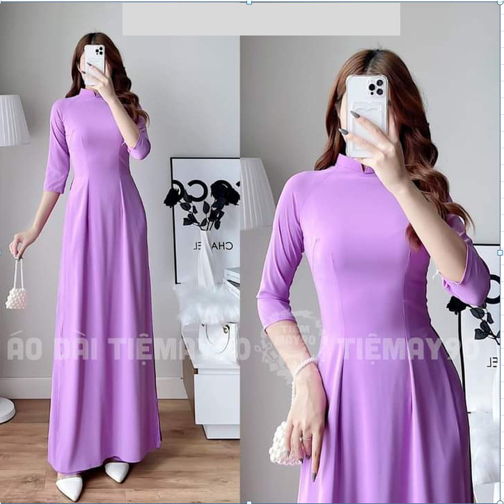 Áo Dài Lụa Nhật Màu Tím hoa cà Trẻ Trung Cho Các Bạn Nữ