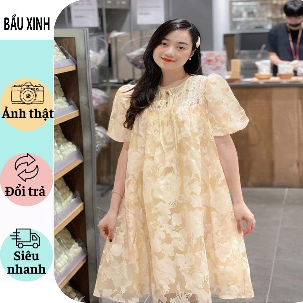VÁY ĐẦM BẦU CÔNG SỞ DỰ TIỆC TIỂU THƯ XINH XẮN-ĐẦM BẦU BABYDOLL REN HOA NỔI CỰC XINH ĐI LÀM ĐI CHƠI ĐỀU ĐƯỢC