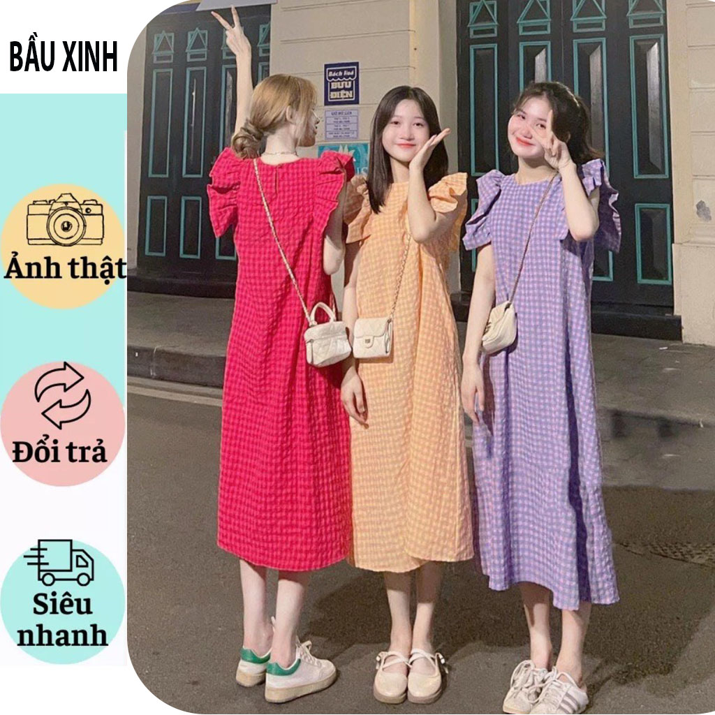 VÁY ĐẦM BẦU CỒNG SỞ-VÁY BẦU KẺ ĐI BIỂN DẠO PHỐ MẶC NHÀ THIẾT KẾ THỜI TRANG DÁNG XUÔNG TAY CÁNH TIÊN CƯC XINH