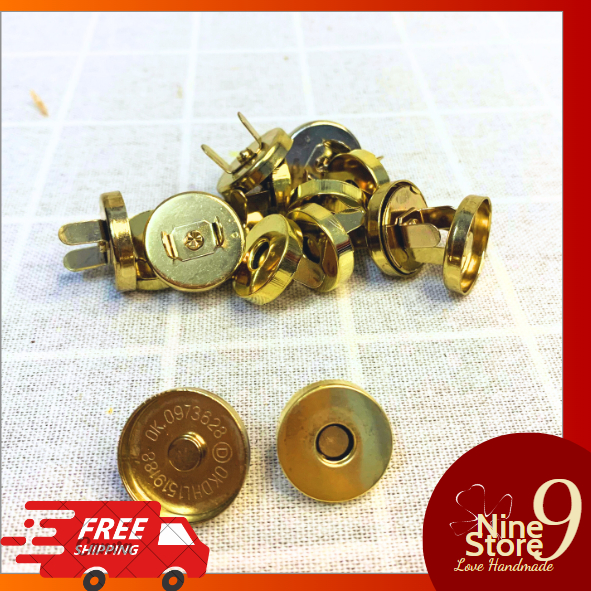 Khóa cài nam châm màu vàng 14mm chuyên cho túi xách, phụ kiện thủ công handmade (bộ 2 cái)_Nine Store