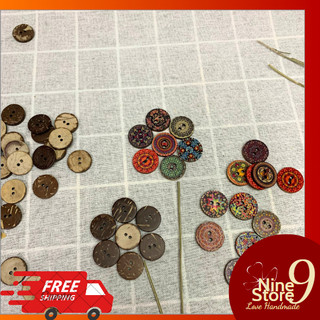 Nút gỗ, Nút thổ cẩm làm đồ thủ công handmade _Nine Store