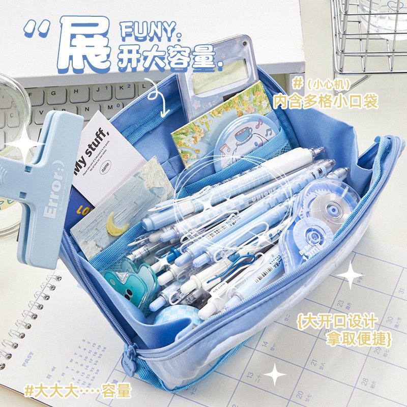 Túi Đựng Bút Trong Suốt Hàn Quốc Siêu To Hai Lớp Nhiều Ngăn Tiện Dụng