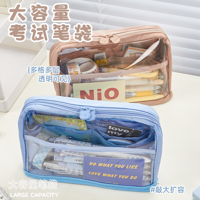 Túi Đựng Bút Trong Suốt Hàn Quốc Siêu To Hai Lớp Nhiều Ngăn Tiện Dụng