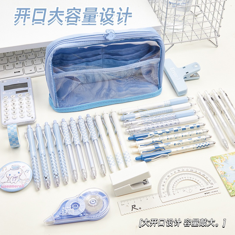 Túi Đựng Bút Trong Suốt Hàn Quốc Siêu To Hai Lớp Nhiều Ngăn Tiện Dụng