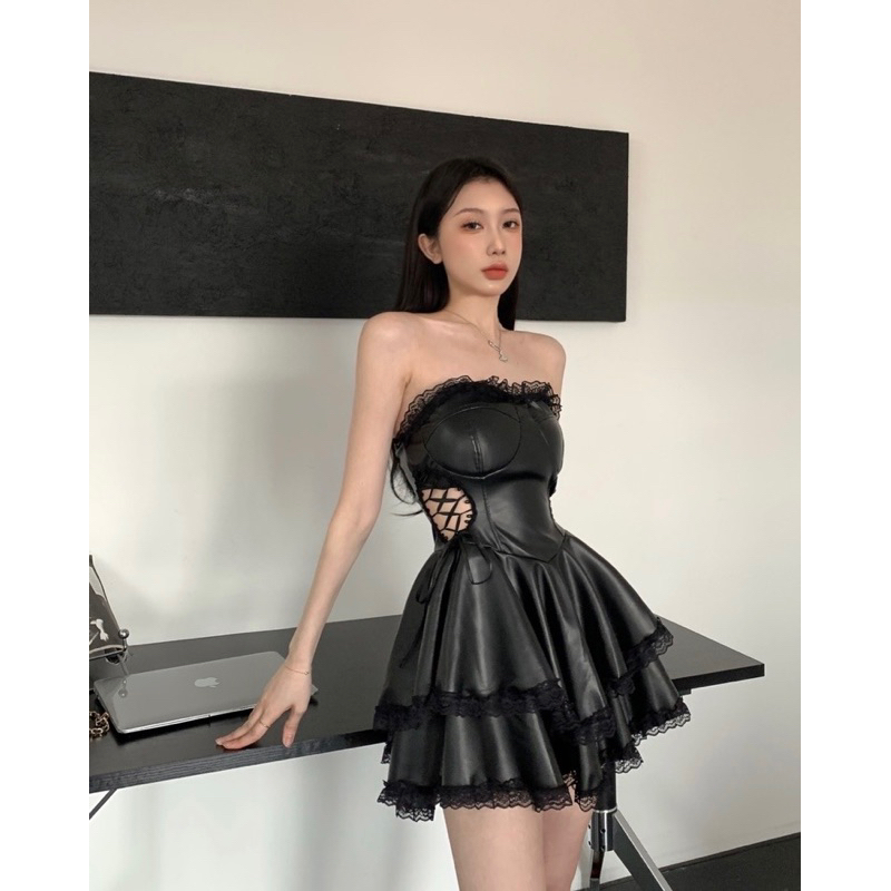 Đầm xòe da cúp ngực đan eo