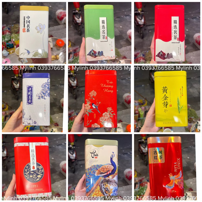Hộp đựng trà loại to bằng thiếc đựng 200gr chè. Xếp tráp ăn hỏi,giỏ quà tết, tháp lễ