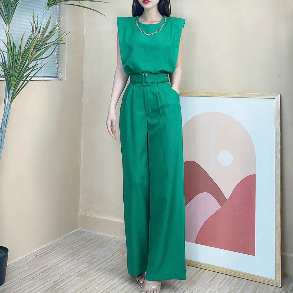 Đồ bộ dài ống rộng, Set nữ quần ống suông kèm áo cánh tiên tặng belt cùng màu, Set bộ nữ chất vải cotton lạnh thiết kế