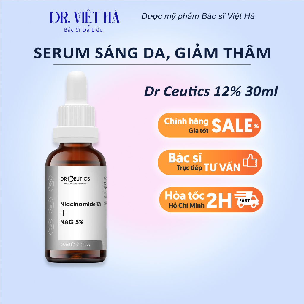Serum NIACINAMIDE 12% DR. CEUTICS 10/30/100 Ml Sáng da, Giảm Thâm, Nhỏ Lỗ Chân Lông - BS Việt Hà Da Liễu Khuyên dùng