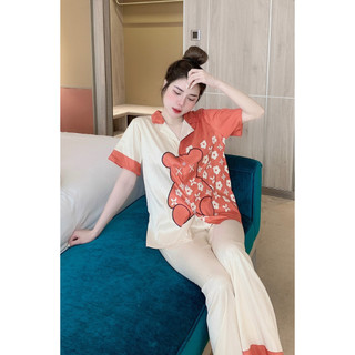 Pyjama nữ xước gấu cam - đồ bộ mặc nhà
