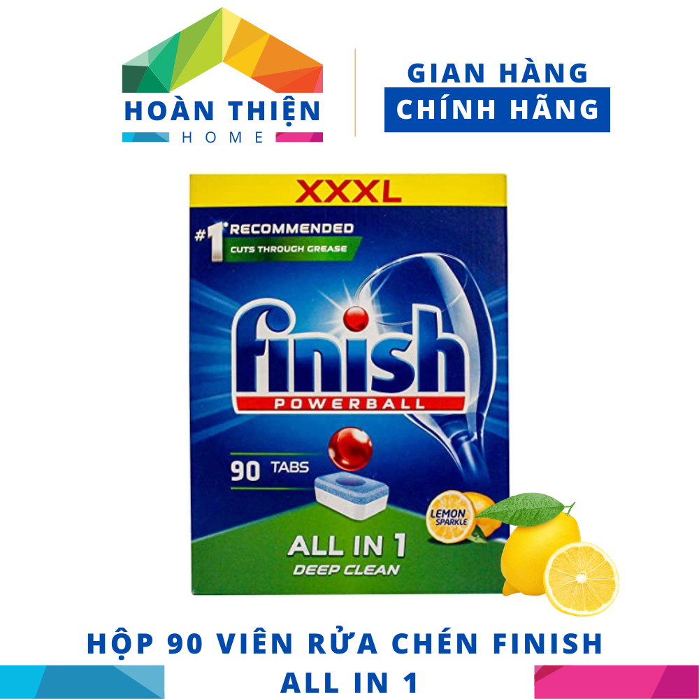Hộp 90 viên rửa chén Finish All in 1 (GIGA MỚI VỀ) – 6x tính năng trong 1 viên – Hương Chanh - dành cho máy rửa chén