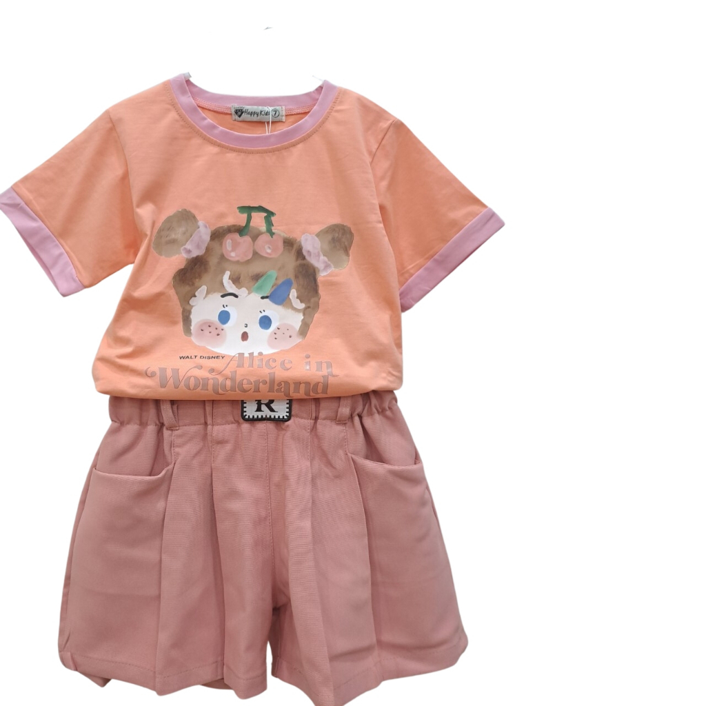 Bộ đùi bé gái áo coton 100% in búp bê quần kaki dáng váy xếp ly dễ thương cho bé từ 15 đến 30kg happykids97.store mẫu 2