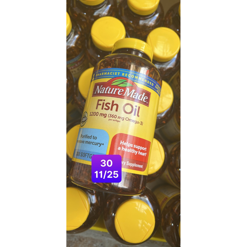 Dầu cá Nature Made Fish Oil 1200mg, 360mg Omega-3, 300 Viên của Mỹ.