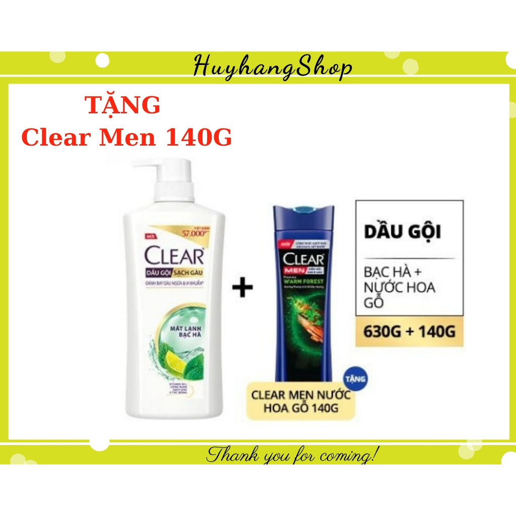 Dầu Gội Clear Bạc Hà 630G Tặng Clear Men 140g| Huyhangshop
