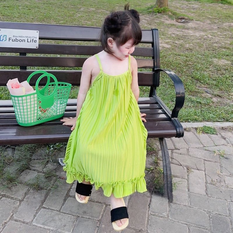 Váy đầm maxi dập ly cho bé gái 10-28kg