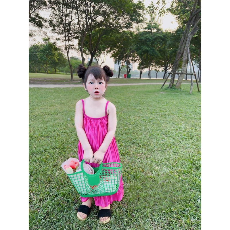 Váy đầm maxi dập ly cho bé gái 10-28kg