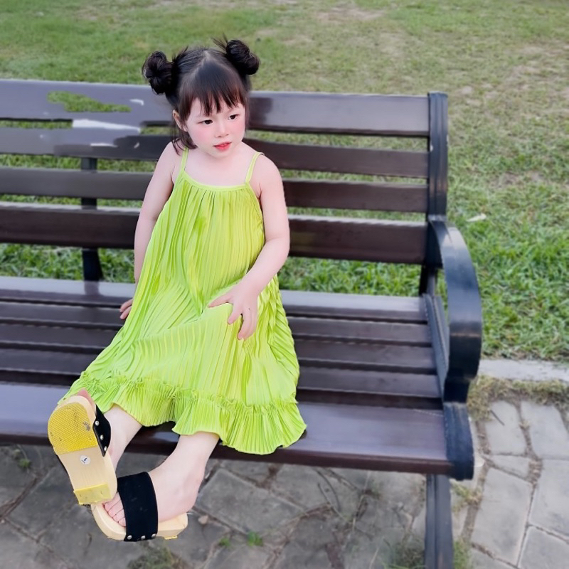 Váy đầm maxi dập ly cho bé gái 10-28kg