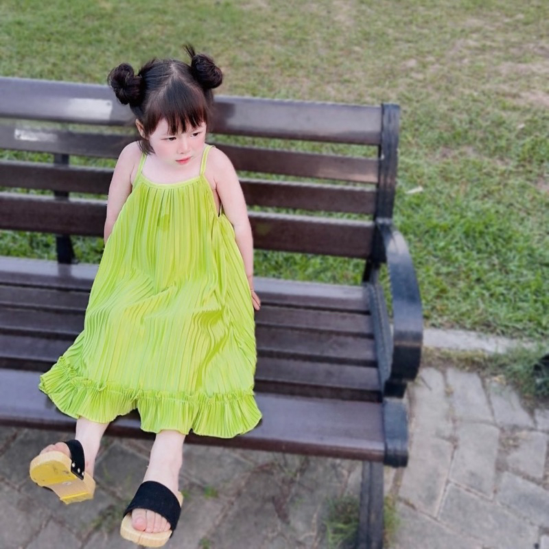 Váy đầm maxi dập ly cho bé gái 10-28kg