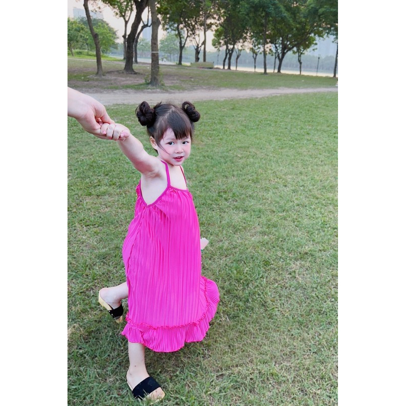 Váy đầm maxi dập ly cho bé gái 10-28kg