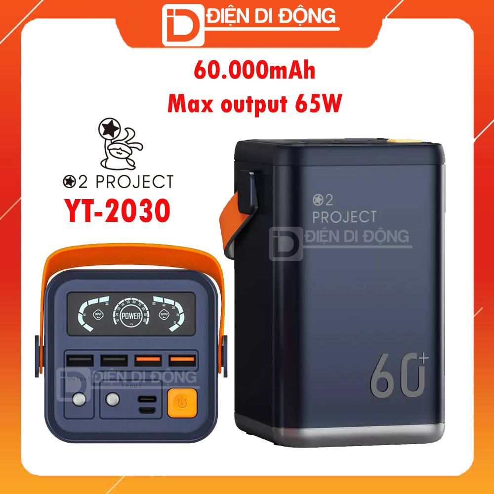 Pin sạc dự phòng 60000 mah O2 Project YT-2030 sạc nhanh PD 65W sạc nhanh laptop Tích hợp màn hình LCD và đèn LED