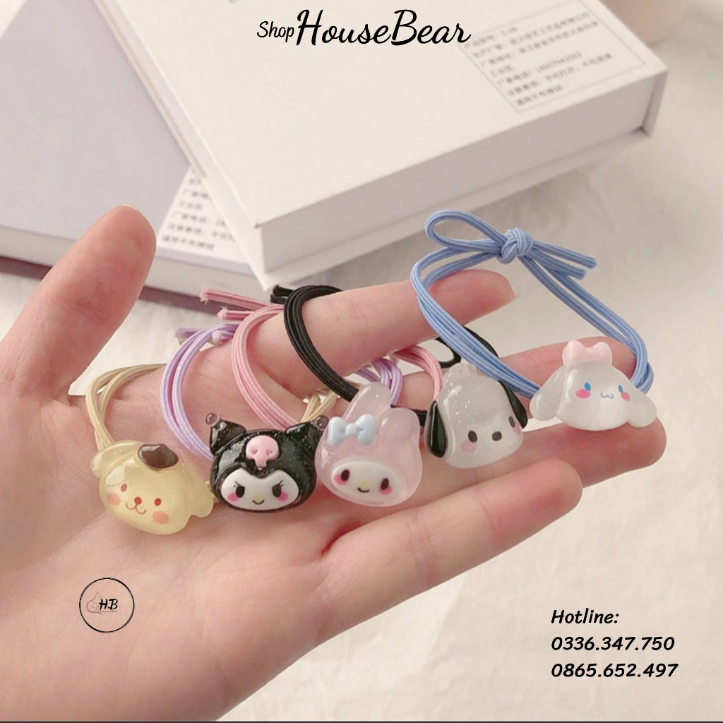 Dây thun cột tóc chú chó Cinnamon, dây buộc tóc hoạ tiết trong suốt hình hoạt hình Melody dễ thương