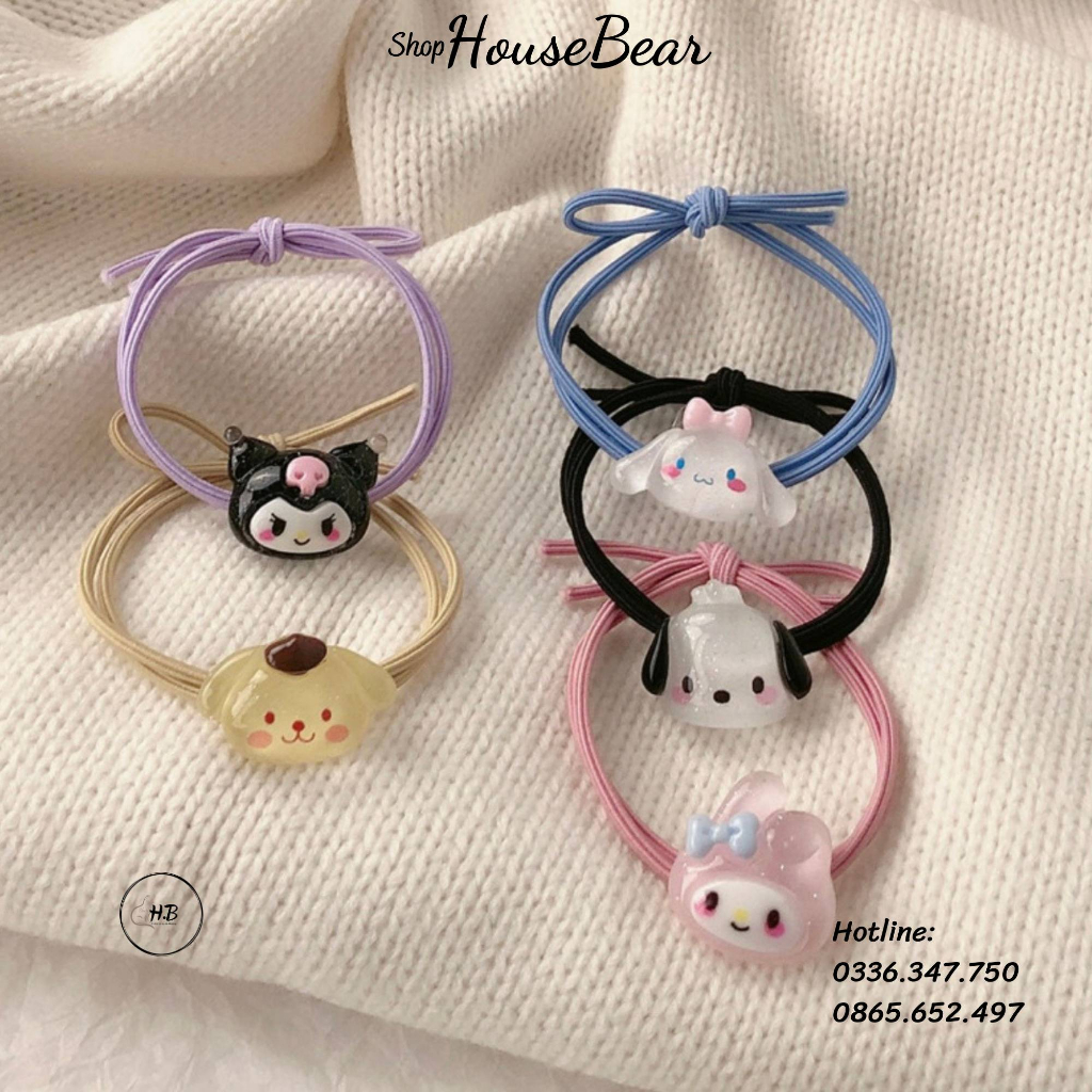 Dây thun cột tóc chú chó Cinnamon, dây buộc tóc hoạ tiết trong suốt hình hoạt hình Melody dễ thương