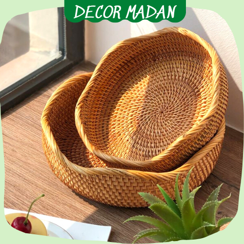 Rổ Mây Tròn Đa Năng Đựng Thực Phẩm, Đựng Trứng, Trái Cây Size 22-25-28cm- MADAN