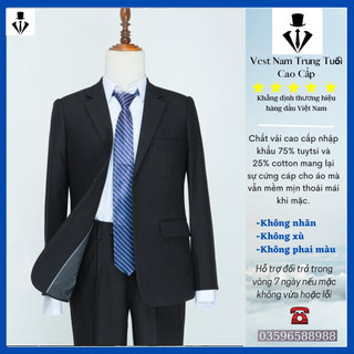 bộ vest nam comple - bộ quần áo vest trung niên 2 khuy vải cao cấp chuẩn phom (tặng calavat)
