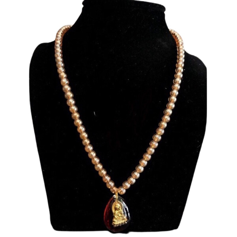 Vòng cổ hạt đá màu vàng phối mặt phật Quan Âm, dây chuyền đá phong thủy sang trọng, quý phái, bình an