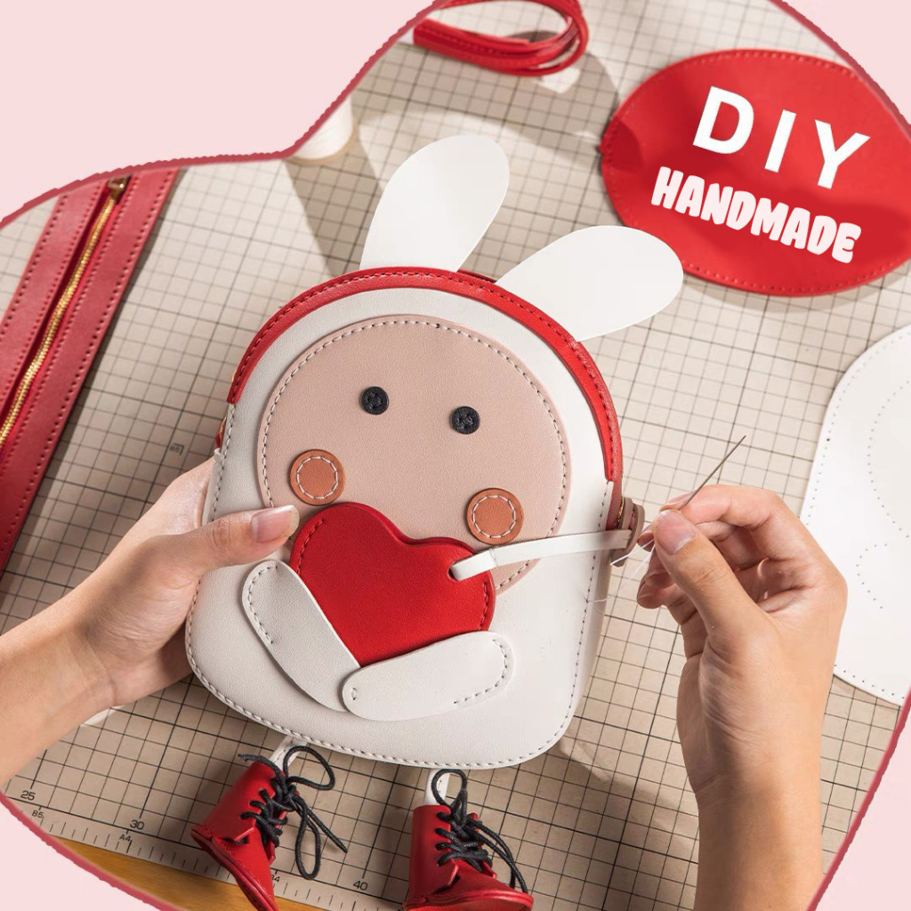 Túi Tự Làm DIY Hình Con Thỏ Tình Yêu, Set Nguyên Liệu Handmade Khâu Tay Túi Đeo Chéo Da Pu Dễ Thương - EB48