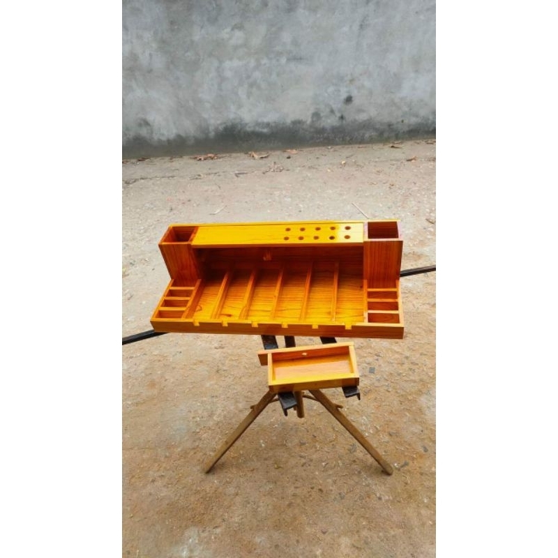 Khay gỗ đựng tông đơ 6 ngăn 2 hố có ngăn kéo