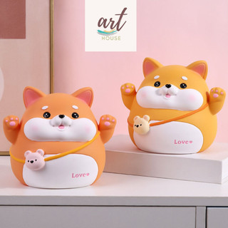 Ống tiết kiệm heo đất hoạt hình chó corgi đeo túi gấu dễ thương