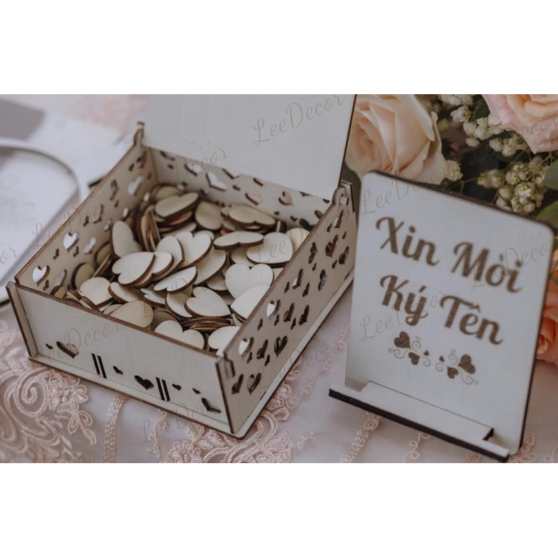 Combo tim ký tên , hộp đựng chip, bảng xin mời ký tên cho đám cưới